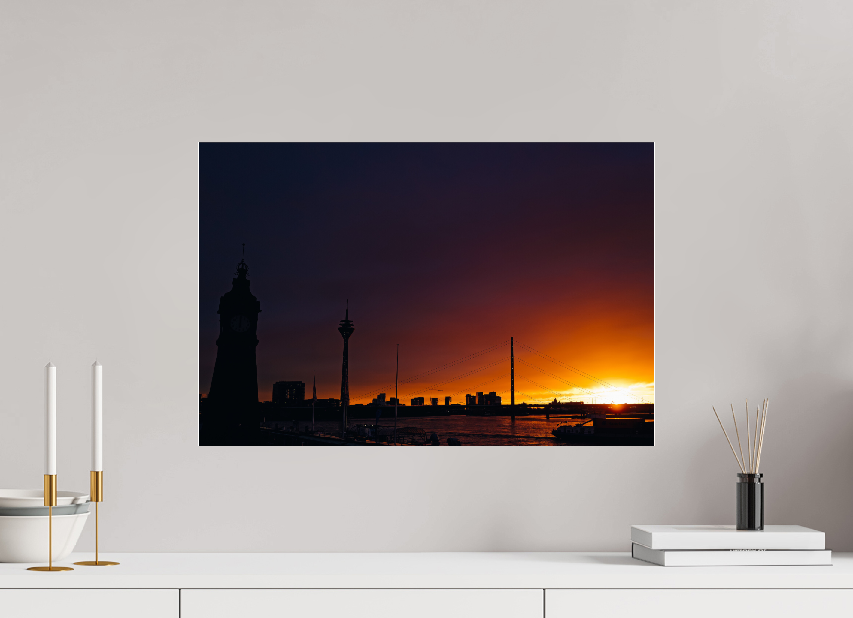 60 x 40 cm, Photo Print Under Acrylic Glass Düsseldorf Sunset