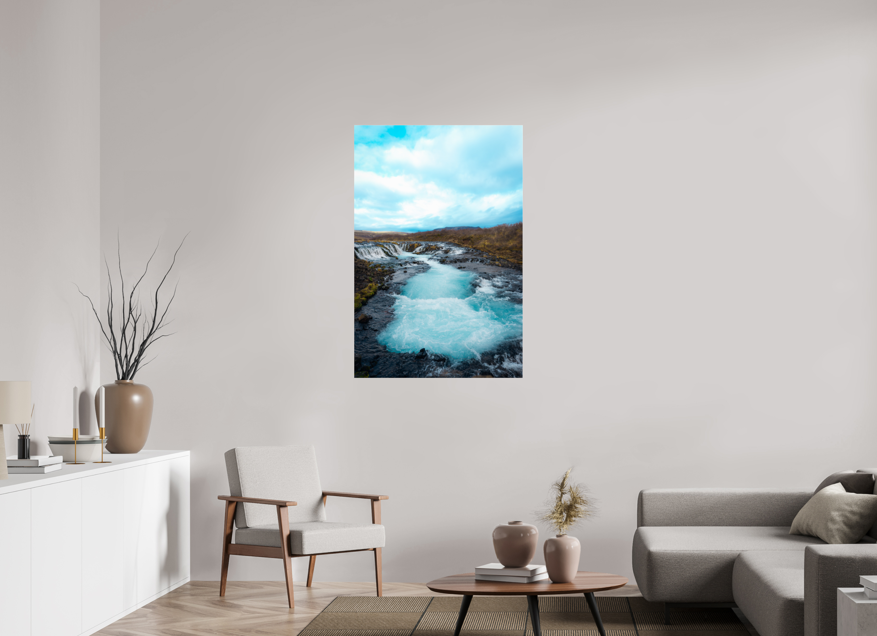 80 x 120 cm, Photo Print Under Acrylic Glass Iceland Bruarfoss Waterfall