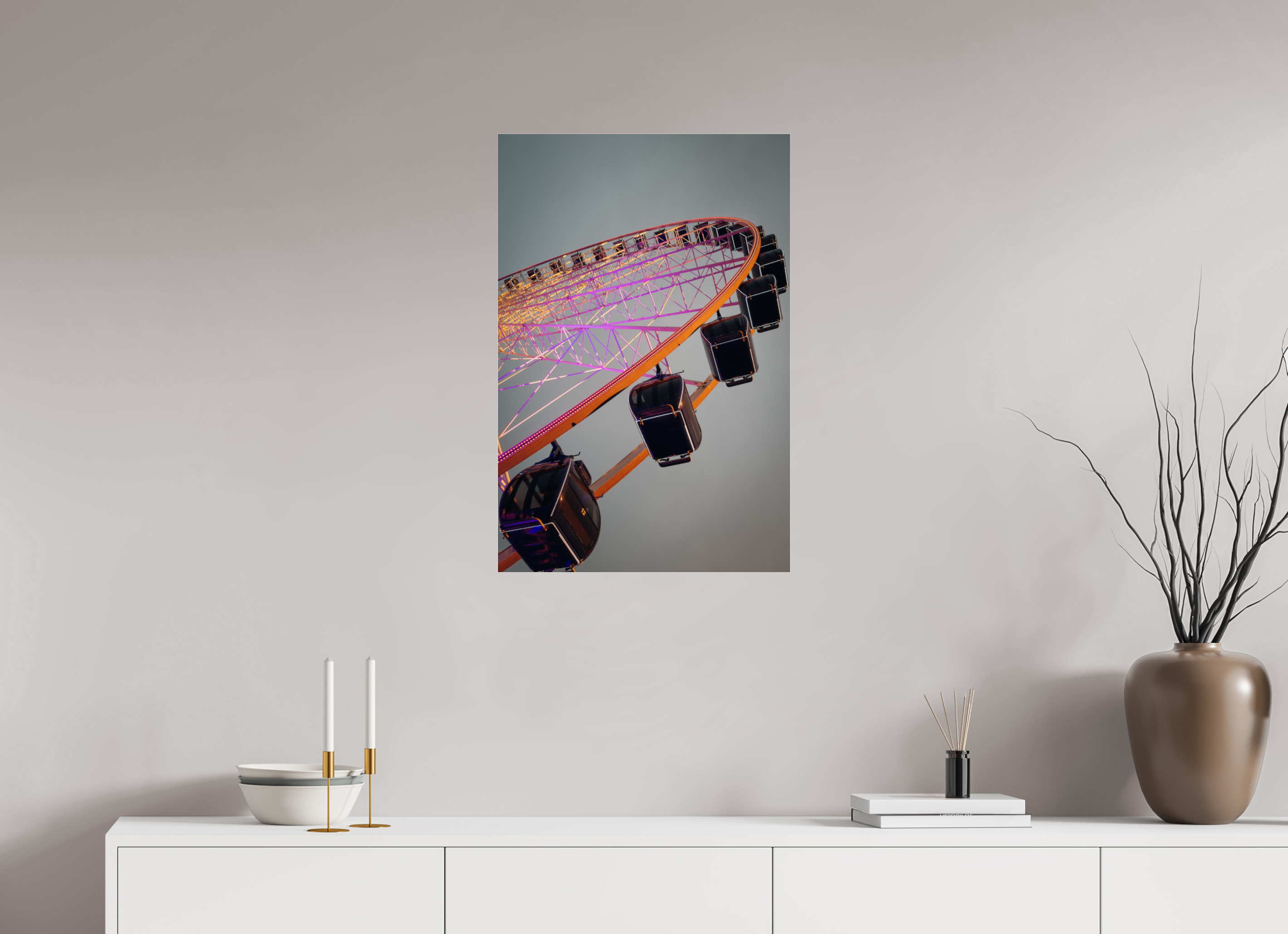 50 x 75 cm, Photo Print Under Acrylic Glass Ferris Wheel pink I