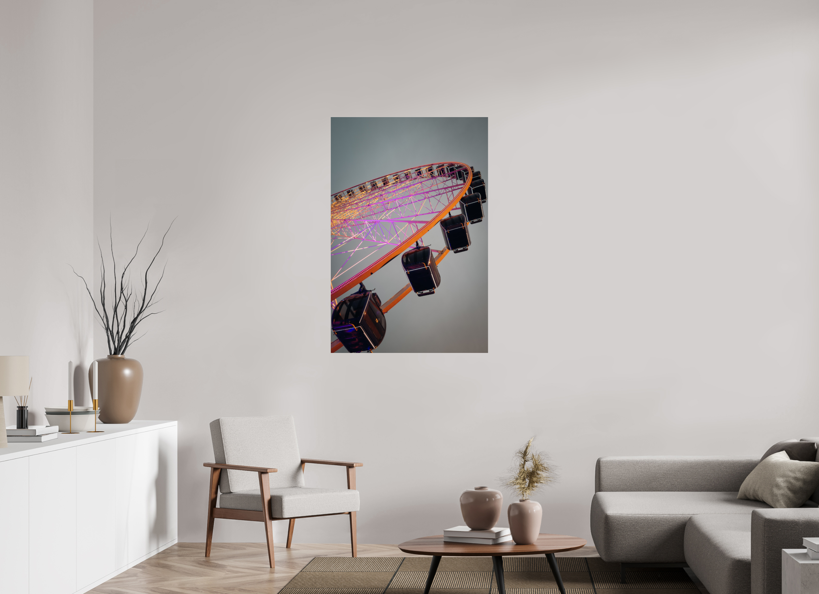 80 x 120 cm, Photo Print Under Acrylic Glass Ferris Wheel pink I